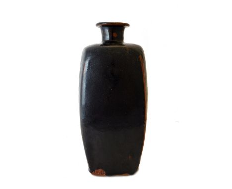 Bernard Leach (1897-1979), a St Ives pottery stoneware slab vase decorated with tenmoku glaze, impressed 'B.L' and St Ives ma