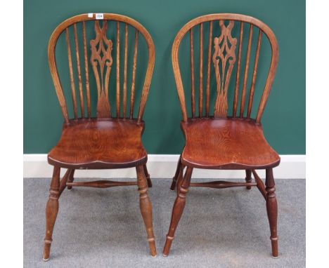A set of six 20th century ash and elm pierced splat and stick back scullery chairs, (6).