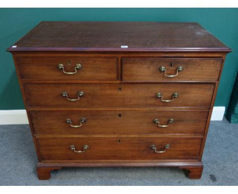 A George III mahogany chest of two short and three long graduated drawers, on bracket feet, 109cm wide x 94cm high