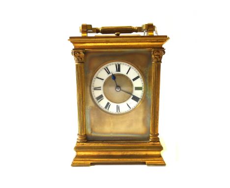 A French gilt brass cased carriage clock, early 20th century, with push repeat, visible platform escapement and two train mov