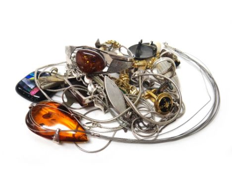 A group of silver and other jewellery, comprising; three pendants with neckchains, three necklaces, a neckchain, a bangle, an