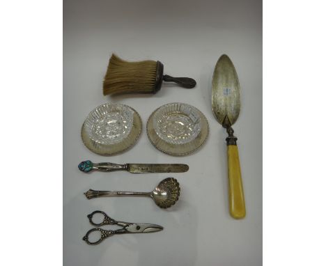 Silver and silver mounted wares, comprising; two circular butter dish stands, having decorated borders, Sheffield 1918 and 19