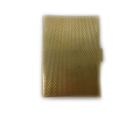 A 9ct gold curved rectangular cigarette case, having engine turned decoration, Birmingham 1925, gross weight 72 gms.