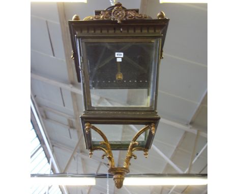A gilt and patinated metal lantern, late 20th century, of tapering square form, with gilt foliate surmounts and embellishment