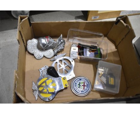 A selection of motor car and engine hood badges and similar including AA and Lakeland motor club