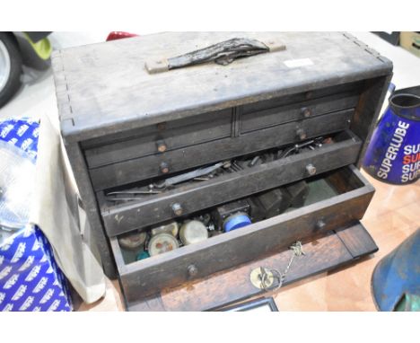 A selection of engineers tools and lockable chest with contents