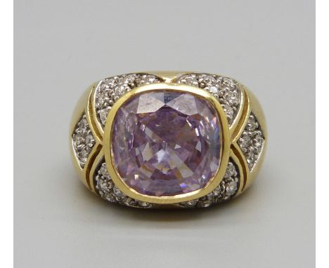 A silver gilt stone set ring, R 