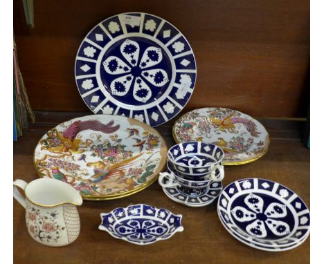 Two Royal Crown Derby unfinished pattern cups and saucers, small dishes and a plate, and Royal Crown Derby Olde Avesbury and 