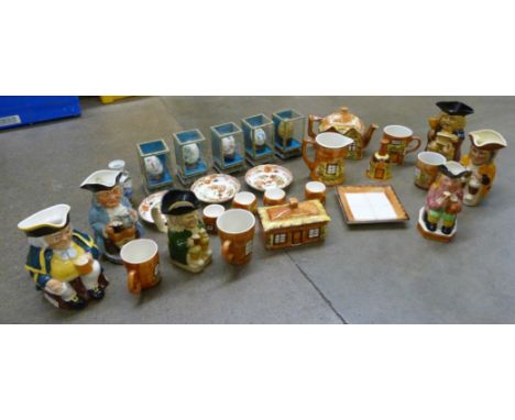 Six Toby jugs, cottageware, Chinese decorative egg shells and oriental saucers**PLEASE NOTE THIS LOT IS NOT ELIGIBLE FOR POST