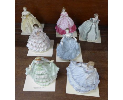 Seven Royal Worcester Debutantes figures, Lady Emma, Elizabeth, Sophie, Louise, Caroline, Hannah and Sarah 