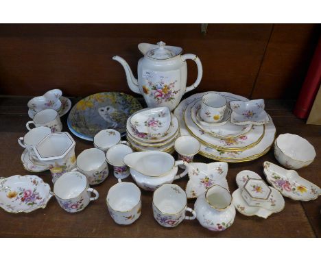 A collection of Royal Crown Derby, Derby Posies including eight coffee cups and saucers, plates, dishes, a coffee pot, vases,