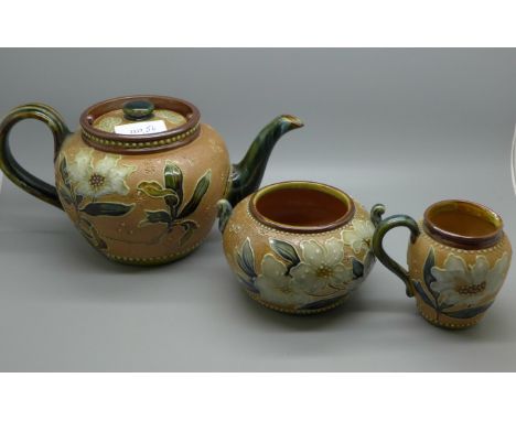 A Royal Doulton salt glaze three piece tea service 