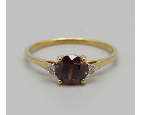 A 9ct gold, Zanzibar zircon and diamond ring, with certificate, 1.4g, Q 