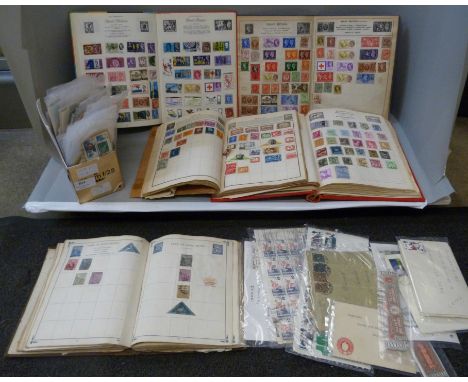 A collection of stamps, loose and in albums, including a Cape triangle and a collection of first day covers including The Bat