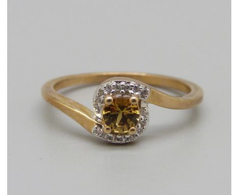 A 9ct gold, Champagne garnet and white zircon ring, 2.2g, Q, with certificate 