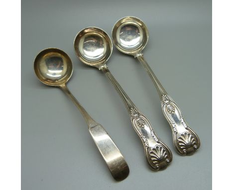 A Scottish silver ladle, Edinburgh 1812, and a pair of Elkington &amp; Co. plated ladles 