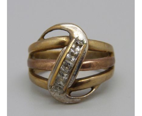 A 9ct gold and white stone ring, 6.4g, N 