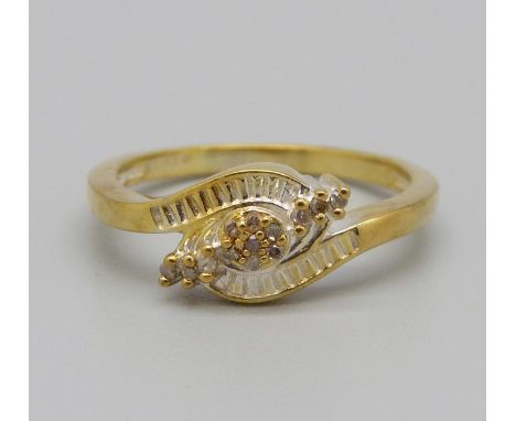 A silver gilt, thirteen stone diamond ring, with certificate, Q 