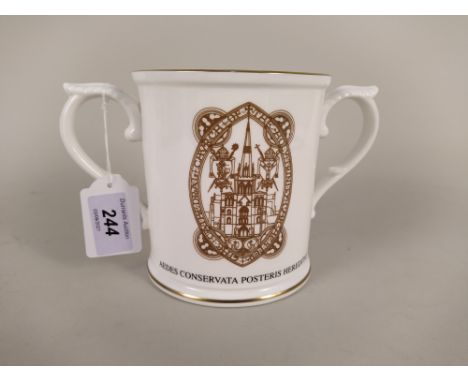 A Royal Worcester two handled mug 'Chichester Cathedral Restoration Trust', limited edition No.25/350 c1999