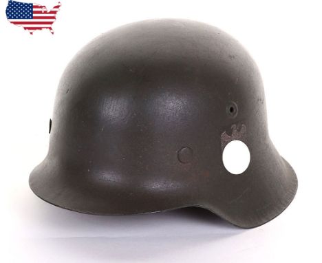 WW2 German M-42 Steel Combat Helmet, being an original helmet shell which has been refurbished with a new army eagle decal, i