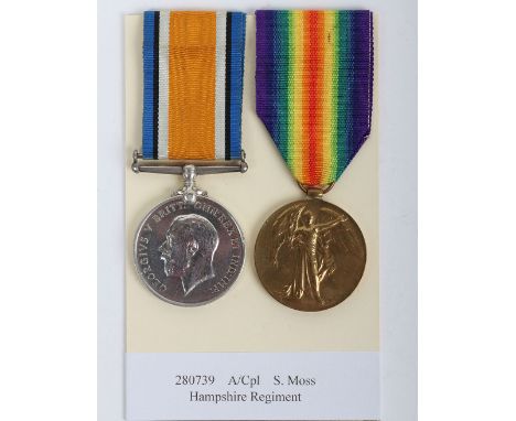 A pair of medals to the 1/6th Hampshire Regiment for service in the Great War. British War and Victory Medals, “280739 A.CPL.