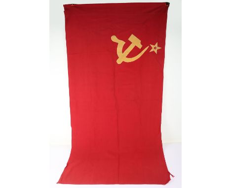 WW2 Soviet Russian Flag, Good large sized cotton soviet flag. Typically, red in colour with the yellow hammer & sickle in the