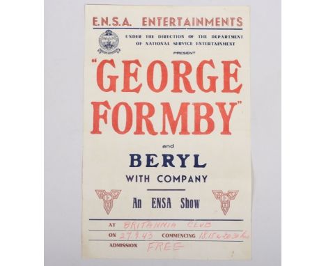WW2 1943 ENSA Concert Poster for George Formby, fine printed poster for a concert by legendry entertainer, George Formby, whe