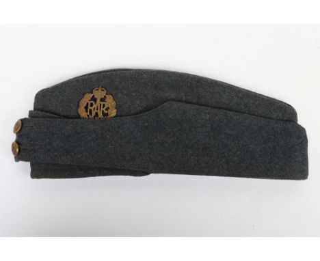 WW2 1944 RAF Side Cap and Cap Badge, RAF side cap and cap badge, in fair condition, still quite rigid in its structure. The i