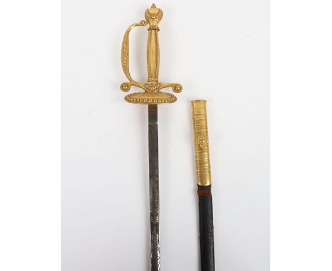 George V British Diplomatic Court Sword: Gilt decorative hilt with GV crown etched blade with makers Mc Vicker & Co 16 Cliffo