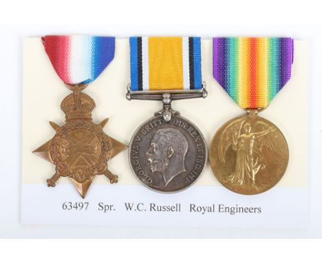 A Great War 1914-15 Star medal trio to the Royal Engineers.1914-15 Star Medal, British War and Victory Medals, “63497 SPR: W.