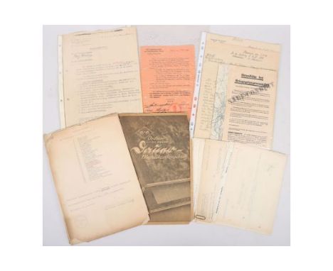 Third Reich German Documents: Selection of military documents, army personal file documents, map, letters and safe conduct pa