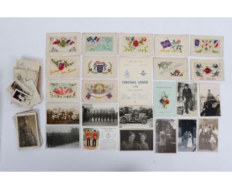 WW1 / WW2 British Army & RAF Ephemera Family Grouping: Collection of WW1 silk postcards, uniform photograph cards, with some 