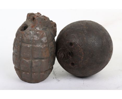 Two Inert WW1 British Hand Grenades, Cricket ball &amp; No,5/23, Two British WW1 hand grenades both in a relic condition. The