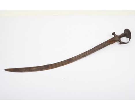 North Indian sword tulwar, 19th century, curved single edge blade 71.5cms cut with short lengths of multiple fullers overall,