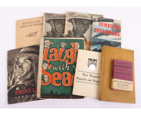 Military Books: WW2 H.M.S.O. books on Combined Operations, Eighth Army, Front Line and Laugh with SEAC book, 1945 English to 