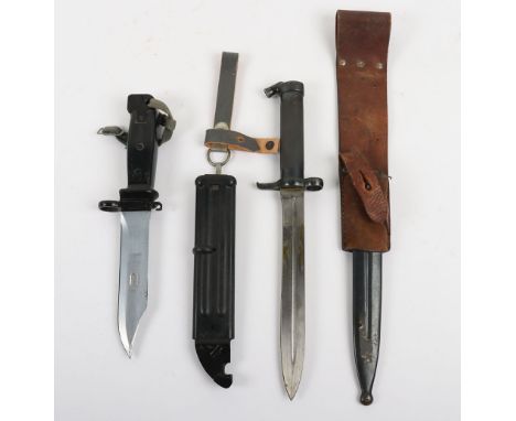 Swedish M1896 Bayonet complete with scabbard and brown leather frog and AKM bayonet complete with scabbard and belt loop. 2 i