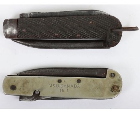 WW1 British / Canadian Jack knives, 1916, Two first world war British and Canadian jack knives. The British one in the larger