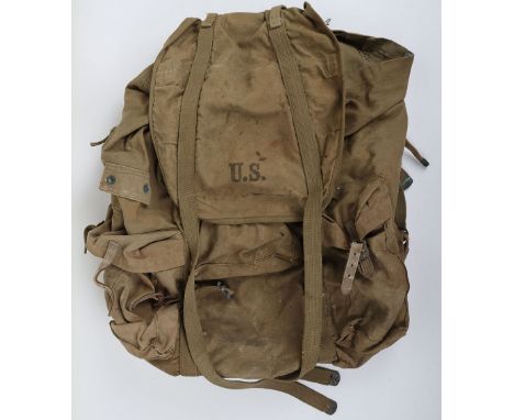 WW2 US Army Mountain Rucksack: Large backpack/rucksack with U.S. to front and stamped inside MEESE INC 1942 complete with str