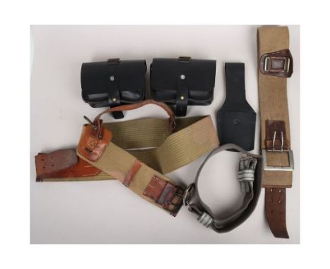 British Military Belts: Selection of British army stable belts, German army officers and ORs belts, two canvas belts with lea