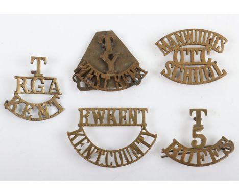 Small Grouping of British Army Shoulder titles. Lot includes examples of the West Kent Territorial Yeomanry, Kent County & Ma