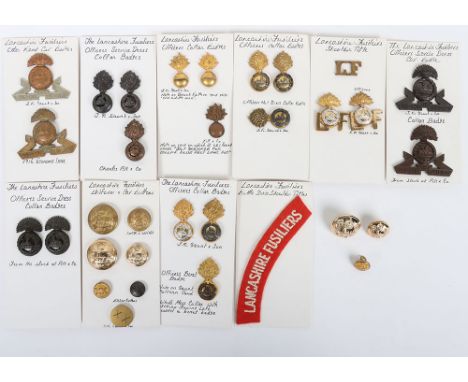 Grouping of badges of the Lancashire Fusiliers. Examples included are Officer’s Service Dress Cap & collar badges, Officer’s 