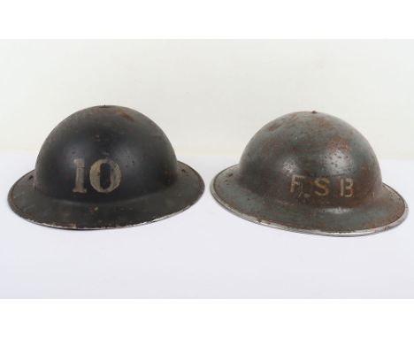 WW2 Home Front Helmets: Grey painted steel helmet with three holes to sides, stencilled F.S.B. to front and 904 to top, compl