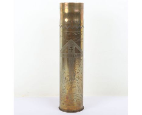 WW2 German Trench Art Shell, 1940, Nice, unusual example of a WW2 German trench art brass shell. Nicely decorated to the side