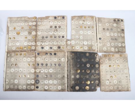 Ten Original Livery Button Pattern Book Pages Containing 149 Buttons, Eight early 19th century cards containing 12 large and 