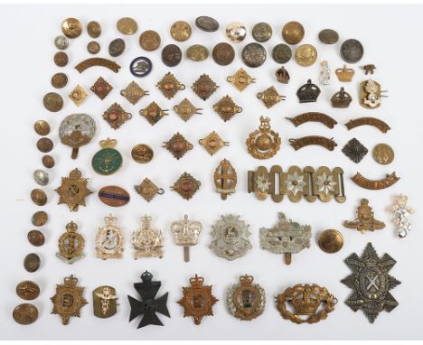 British Military Badges & Buttons: A selection of mixed age cap badges to include R.E., Gloucestershire, Hampshire, Q.A.R.A.N