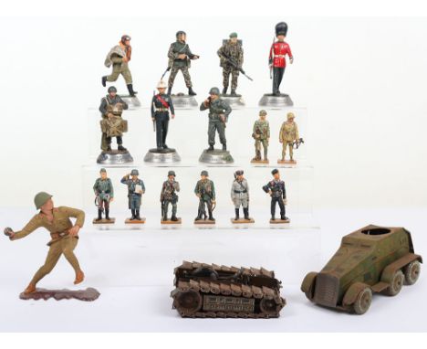 Military figures: Larger painted pewter figures to include Airborne, Anti-riot, Welsh Guards, R.M Band &. Commando. Fighter P