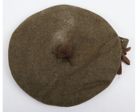 WW2 Canadian 1943 Tam O’Shanter: Cloth Khaki Tam O’Shanter with draw string to back and brown lined being stamped BRILL CAP 1