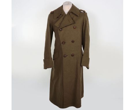 British Army Officers Greatcoat, Pre-War, 1930’s, Officers serge greatcoat, good early example. Leather football style button