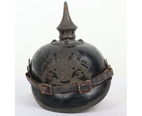 WW1 German 1915 Model Bavarian Pickelhaube, Original Bavarian pickelhaube with reproduction components. This example is of th