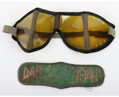 WW2 German Afrika Korps Dust Goggles and Souvenir, Good pair of German DAK dust goggles, with strap and yellow tinted eye pie